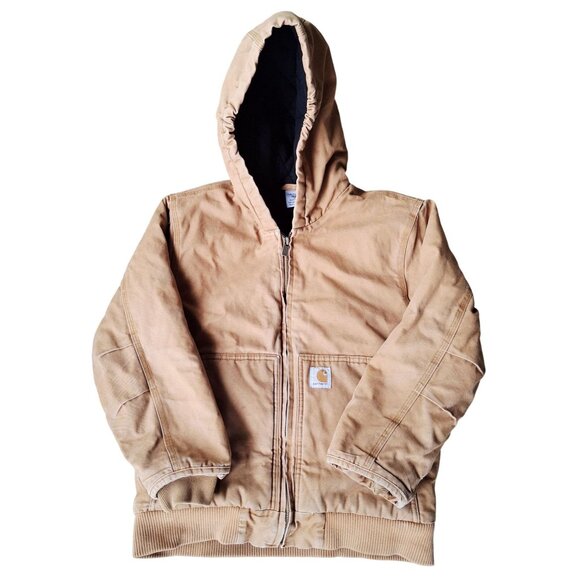 Carhartt Sandstone Hooded Duck Active Jacket Size M Distressed Mens Heavy-Duty W - Picture 1 of 12